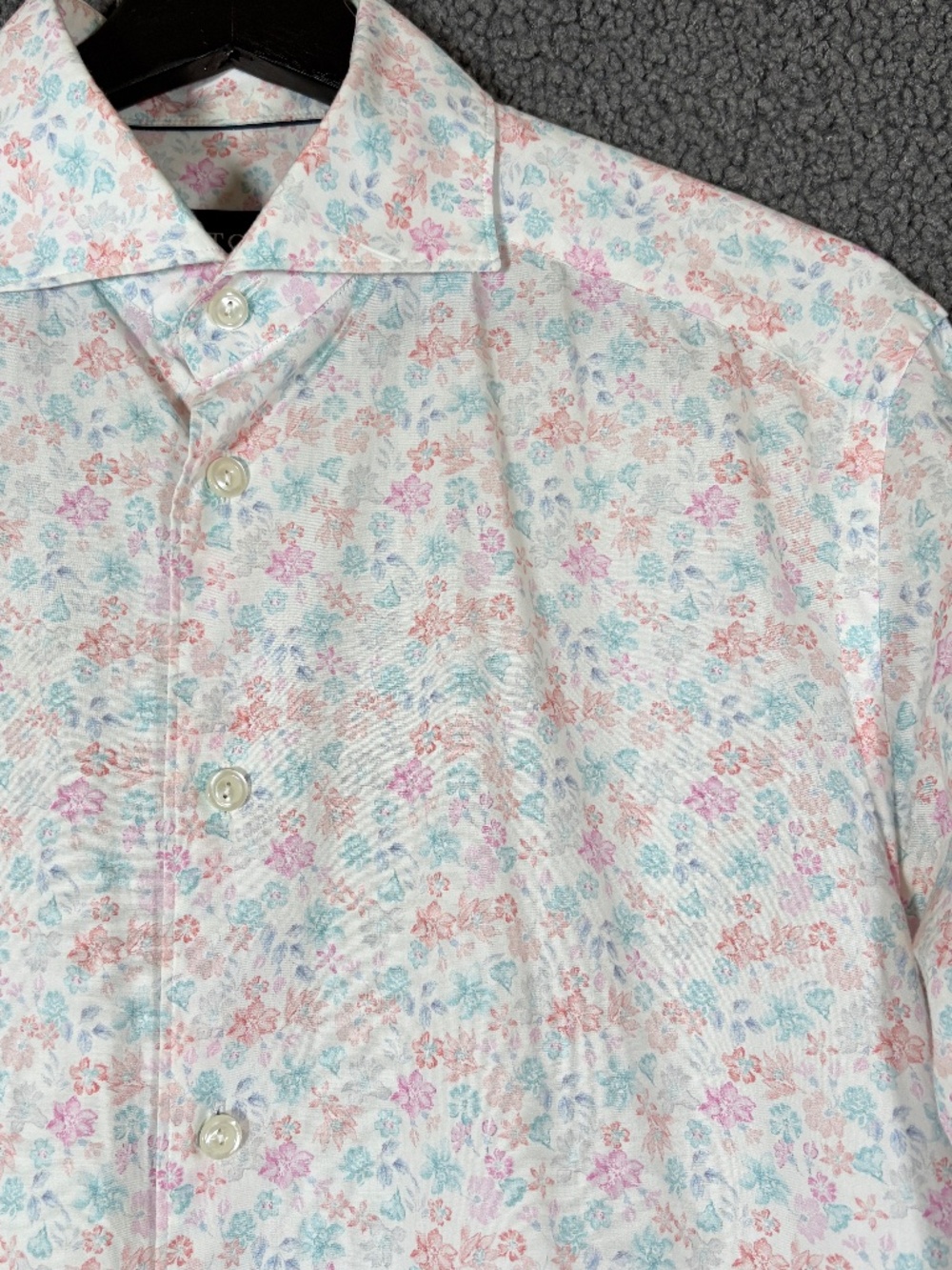 Eton Floral Slim Fit Button Up Long Sleeve Shirt - Men's Size S - White Pink